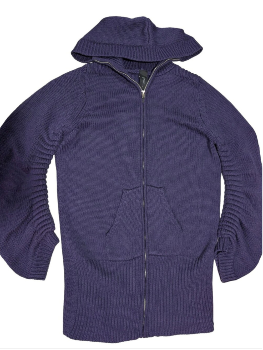 Zero + Maria Cornejo Merino Wool Hooded Zip Cardigan Purple Ruched S - Picture 8 of 16